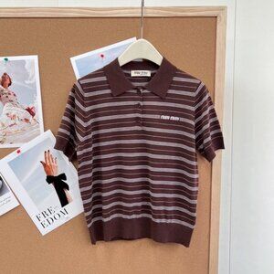 Miu Miu Striped Short-Sleeve Knit Top